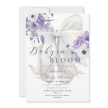 White Bow Baby in Bloom Baby shower Paarse Bloemen