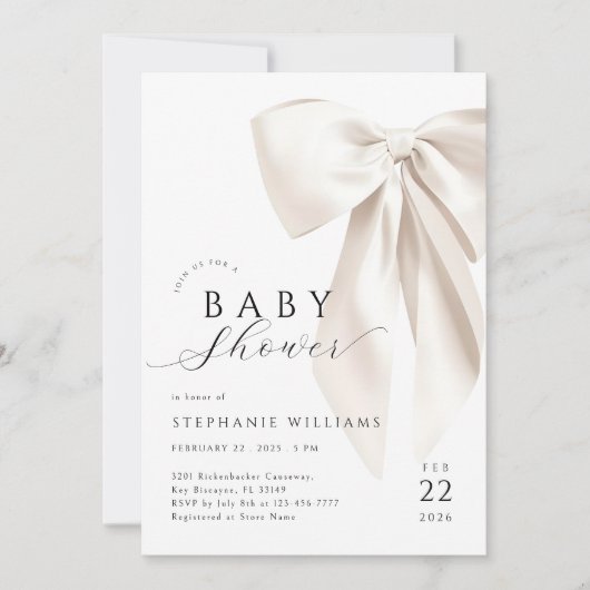 White Bow-Baby shower Kaart (Voorkant)
