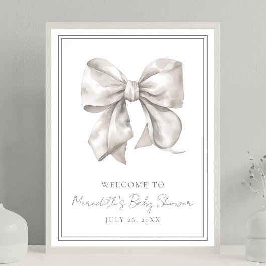 White Bow Baby shower Welkomstbord Poster