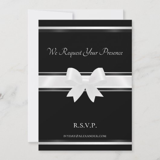 White bow & Black Classic II Wedding Invitation Kaart (Voorkant)