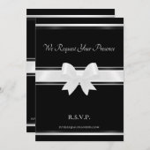 White bow & Black Classic II Wedding Invitation Kaart (Voorkant / Achterkant)