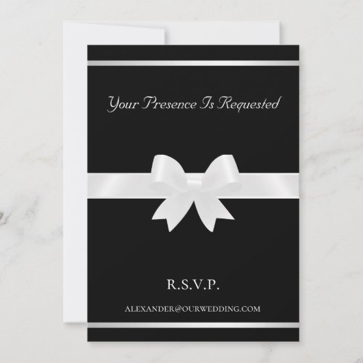 White Bow & Black Classic Wedding Invitation Kaart (Voorkant)