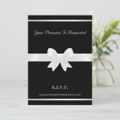 White Bow & Black Classic Wedding Invitation Kaart (Staand voorkant)