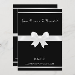White Bow & Black Classic Wedding Invitation Kaart