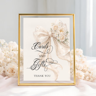 White Bow Bridal Shower Cards and Gifts Poster