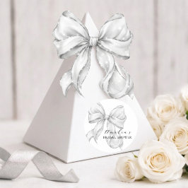 White Bow Bridal Shower Ronde Sticker