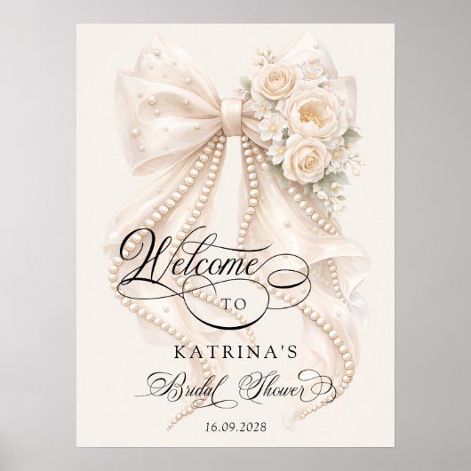 White Bow Bridal Shower Welcome Poster (Voorkant)