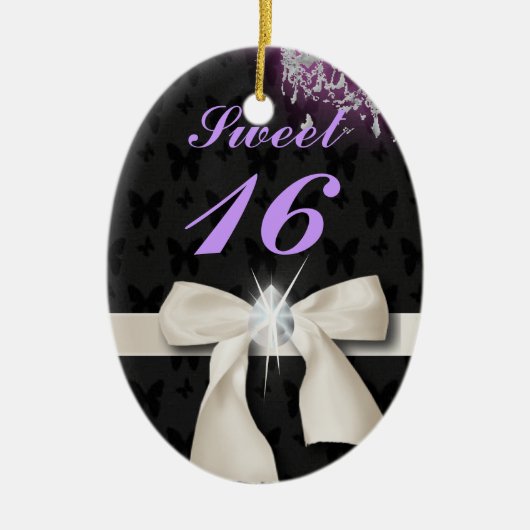 White Bow Diamant Kroonluchter Sweet Sixteen Keramisch Ornament (Voorkant)