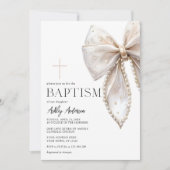 White Bow doopsel meisje uitnodiging (Voorkant)