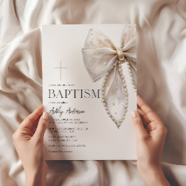 White Bow doopsel meisje uitnodiging