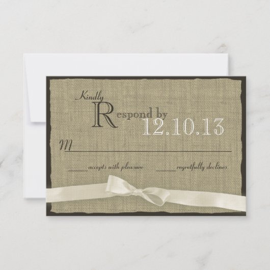 White Bow en Burlap bruiloft reactie RSVP Kaartje (Voorkant)