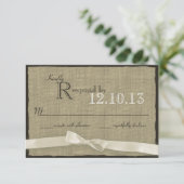 White Bow en Burlap bruiloft reactie RSVP Kaartje (Staand voorkant)