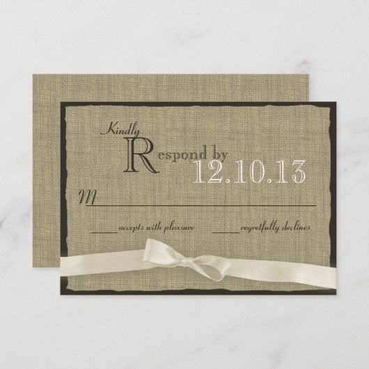 White Bow en Burlap bruiloft reactie RSVP Kaartje (Voorkant / Achterkant)