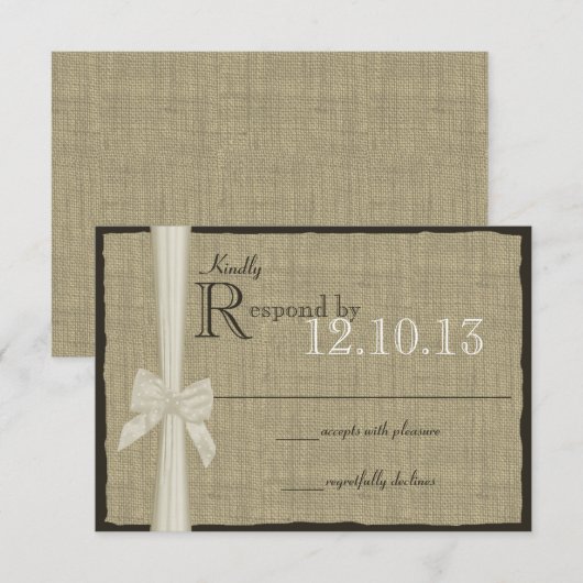 White Bow en Burlap bruiloft reactie RSVP Kaartje (Voorkant / Achterkant)