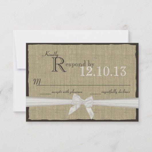 White Bow en Burlap bruiloft reactie RSVP Kaartje (Voorkant)