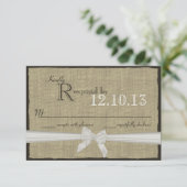 White Bow en Burlap bruiloft reactie RSVP Kaartje (Staand voorkant)