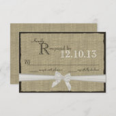 White Bow en Burlap bruiloft reactie RSVP Kaartje (Voorkant / Achterkant)