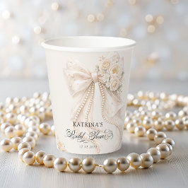 White Bow Floral Bridal Shower Papieren Bekers