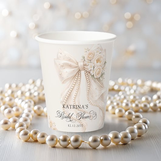 White Bow Floral Bridal Shower Papieren Bekers