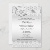 White bow & Lace Cross Baptism Uitnodiging (Voorkant)