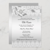 White bow & Lace Cross Baptism Uitnodiging (Voorkant / Achterkant)