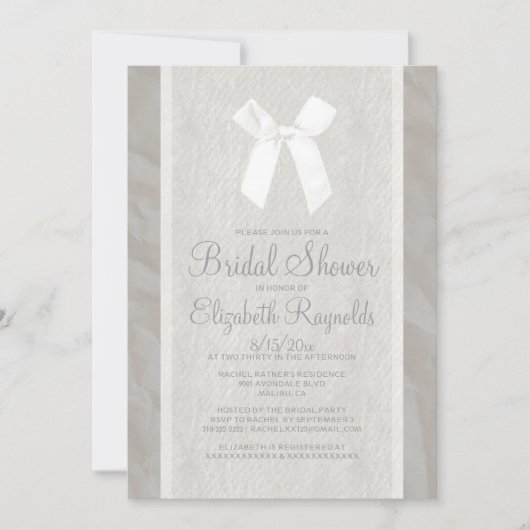 White Bow Linen Bridal Shower Invitations Kaart (Voorkant)