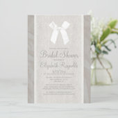 White Bow Linen Bridal Shower Invitations Kaart (Staand voorkant)