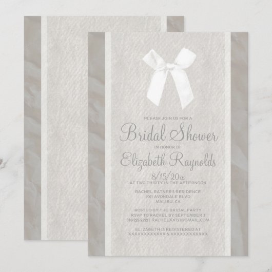 White Bow Linen Bridal Shower Invitations Kaart (Voorkant / Achterkant)