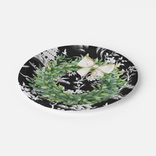 White Bow Monogram Chinoiserie Preppy Papieren Bordje (Gekanteld)