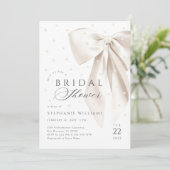 White Bow Parels Bruids Douche Uitnodiging (Staand voorkant)