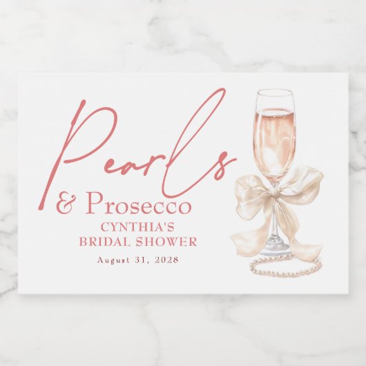 White Bow Pearls & Prosecco Cream Vrijgezellenfees Sparkling Wijnetiket (Enkel label)