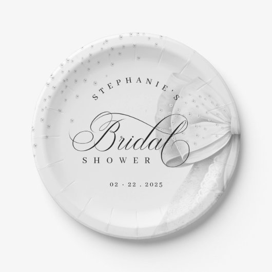 White Bow Pearls Vrijgezellenfeest Papieren Bordje (Voorkant)