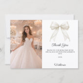 White bow photo pearls girl Quinceanera Bedankkaart (Voorkant)