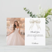 White bow photo pearls girl Quinceanera Bedankkaart (Staand voorkant)