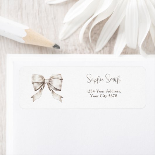White Bow Ribbon Baby shower Adres Etiket (Insitu)