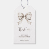 White Bow Ribbon  Baby shower Dank u Cadeaulabel (Voorkant)