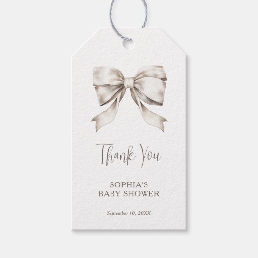White Bow Ribbon Baby shower Dank u Cadeaulabel (Voorkant)