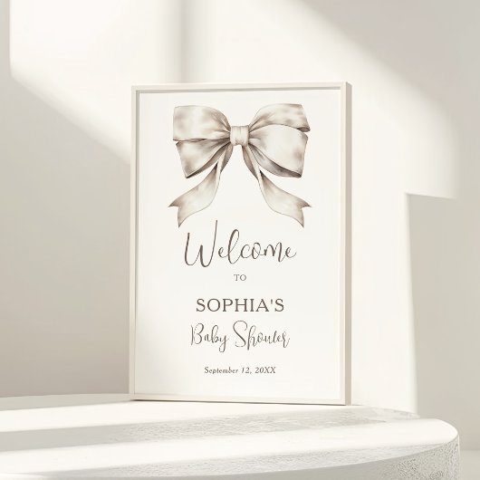 White Bow Ribbon  Baby shower Welkom Poster