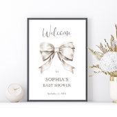 White Bow Ribbon  Baby shower Welkom Poster