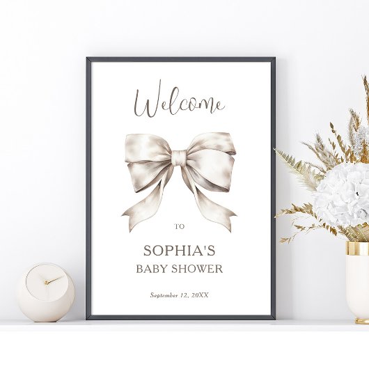 White Bow Ribbon  Baby shower Welkom Poster