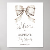 White Bow Ribbon  Baby shower Welkom Poster (Voorkant)