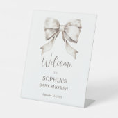 White Bow Ribbon  Baby shower Welkom Reclamebord Met Voetstuk (Voorkant)