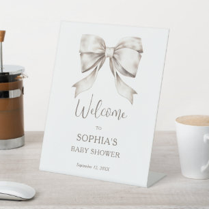 White Bow Ribbon  Baby shower Welkom Reclamebord Met Voetstuk