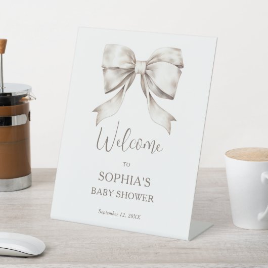 White Bow Ribbon  Baby shower Welkom Reclamebord Met Voetstuk (Insitu)