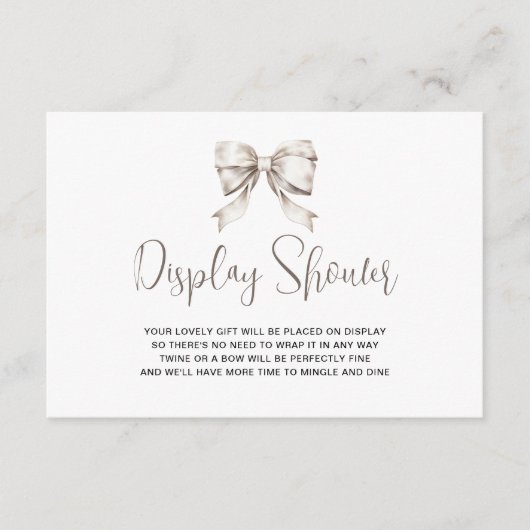 White Bow Ribbon  Display Shower Informatiekaartje (Voorkant)