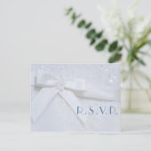 White bow Sequin Blue Typography Weddenschap RSVP  Briefkaart (Staand voorkant)