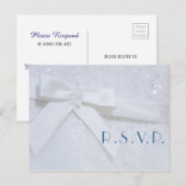 White bow Sequin Blue Typography Weddenschap RSVP  Briefkaart (Voorkant / Achterkant)