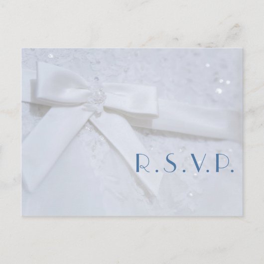 White bow Sequin Blue Typography Weddenschap RSVP  Briefkaart (Voorkant)