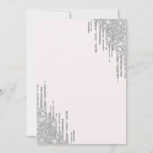 White Bow Silver Glitter Drips Quinceañera Kaart (Achterkant)