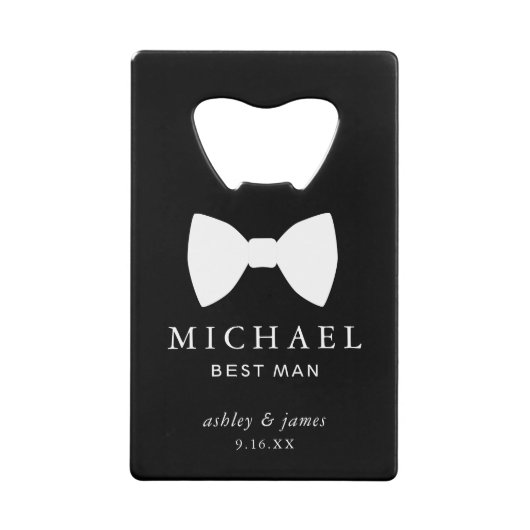 White bow Stropdas Best Man Personalized Weddensch Creditkaart Flessenopener (Voorkant)